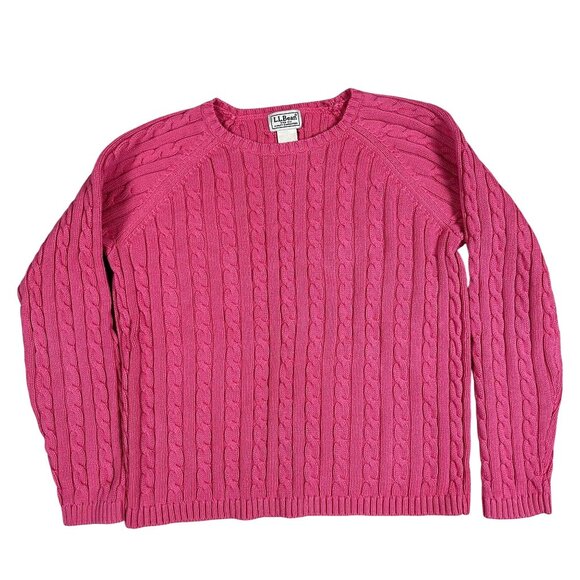 VTG L.L. Bean Pink Crewneck Cableknit Sweater Sz Medium - Picture 1 of 3